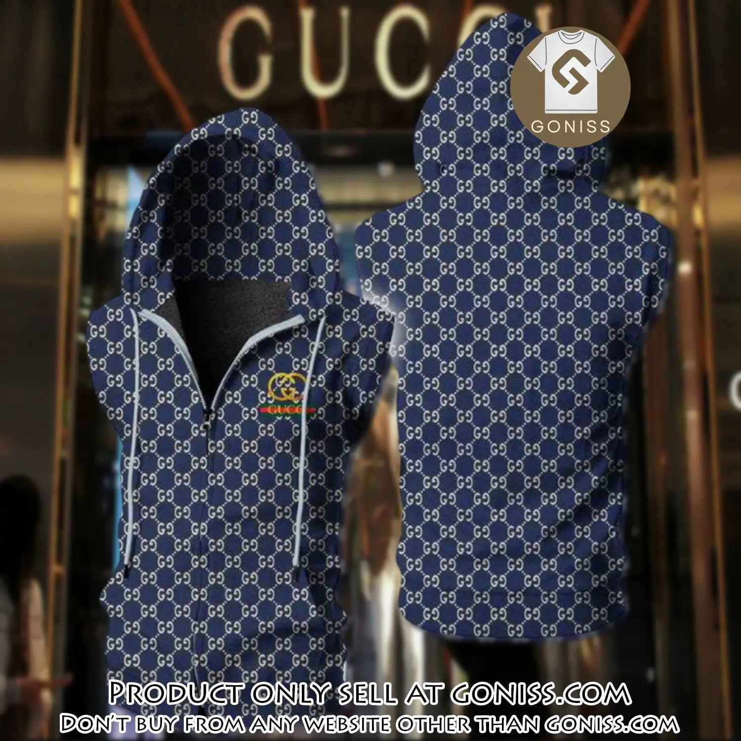 Gucci navy unisex sleeveless zip up hoodie luxury for men women szh005 gn0619702